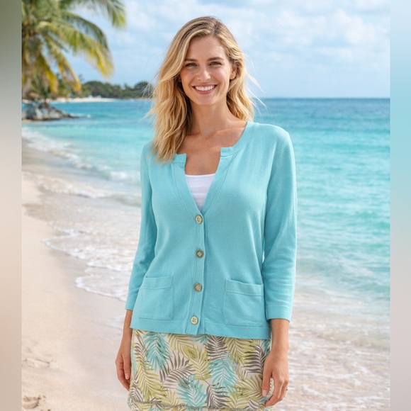 Vineyard Vines Sweaters - Vineyard Vines Aqua Blue Button Front Cardigan Sweater Size L